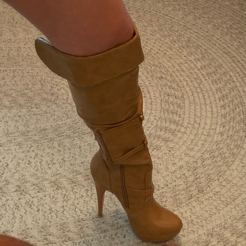 Venus-Knee High high heel boots. Faux Leather